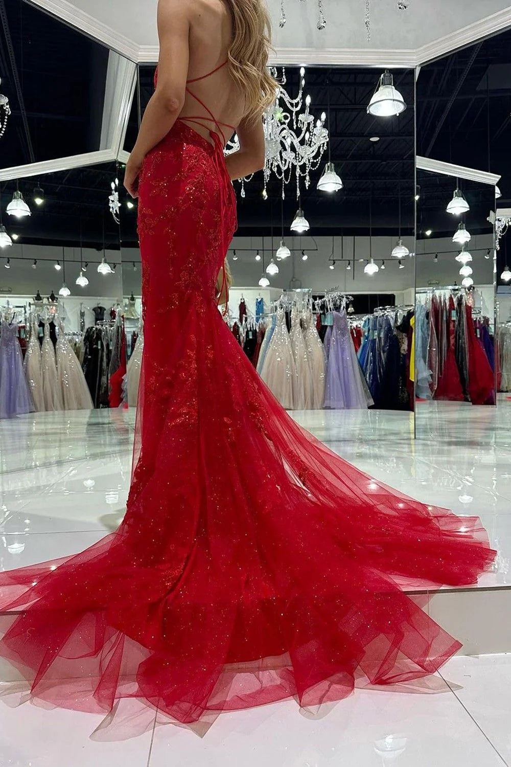 Mermaid Spaghetti Straps Long Prom Dress with Criss Cross Back