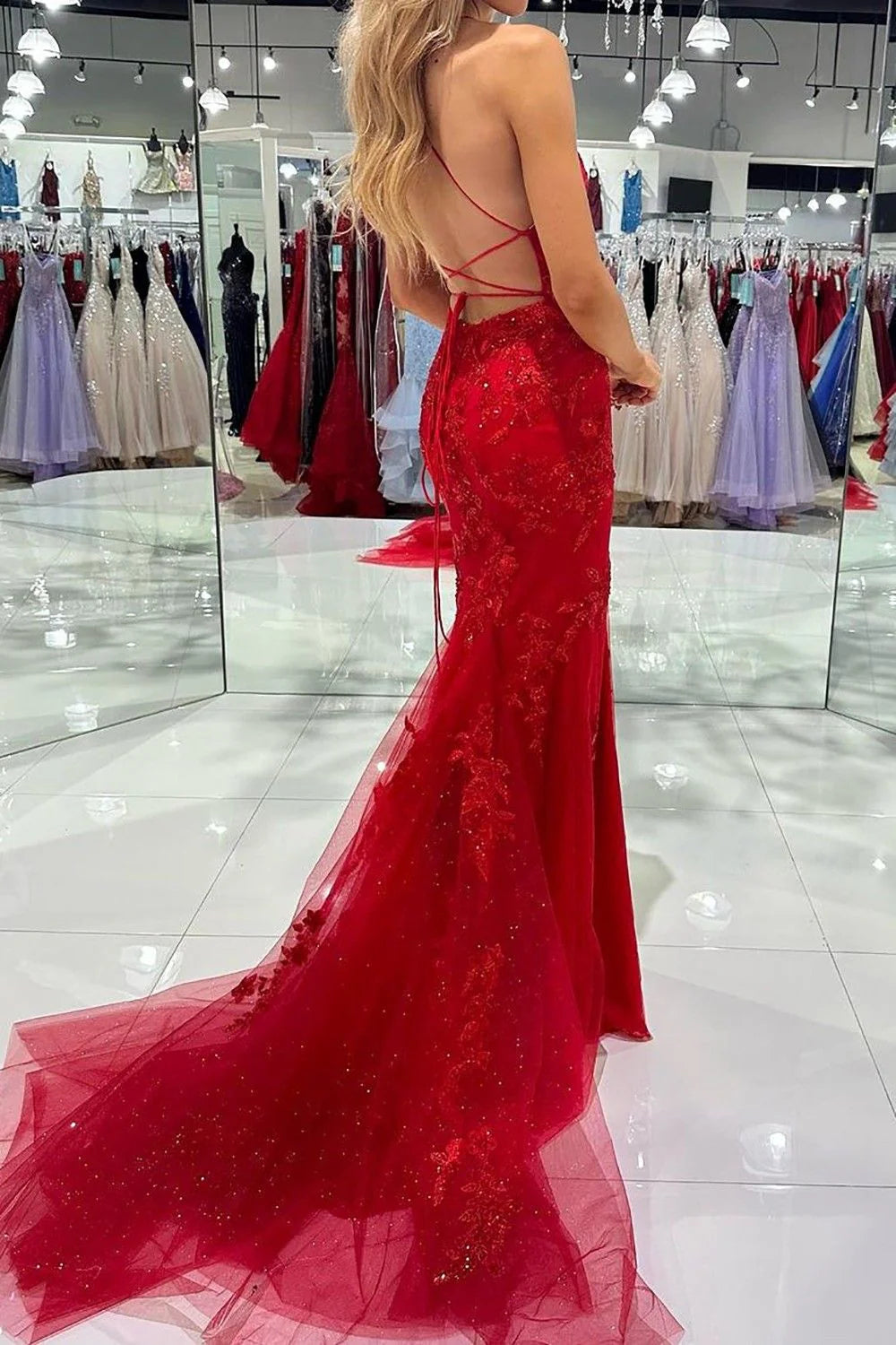 Mermaid Spaghetti Straps Long Prom Dress with Criss Cross Back