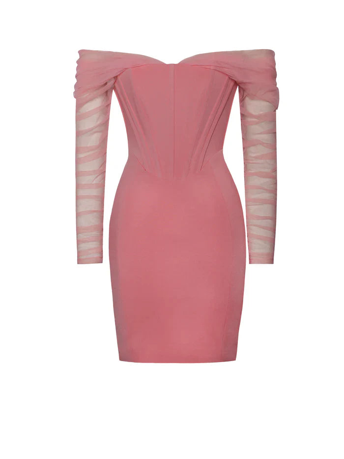 Weitese Formal Women's Dresses Pink Off Shoulder Mesh Sleeve Corset Dress Prom Dresses Stores