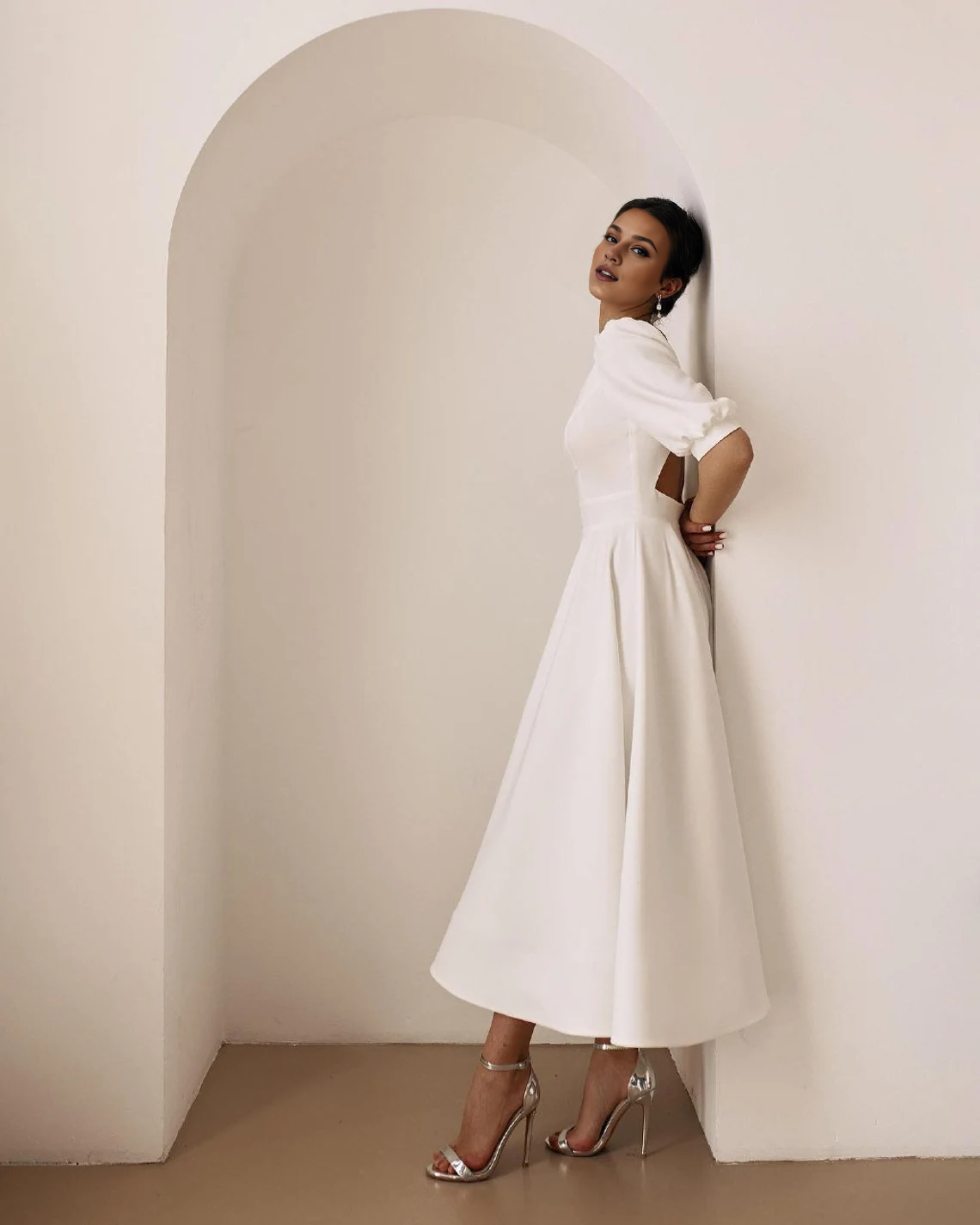 Midi Wedding Dress Elegant Dress Reception Dress Tea Length Wedding Dress Engagement Dress Short Wedding Dress Bride Dress