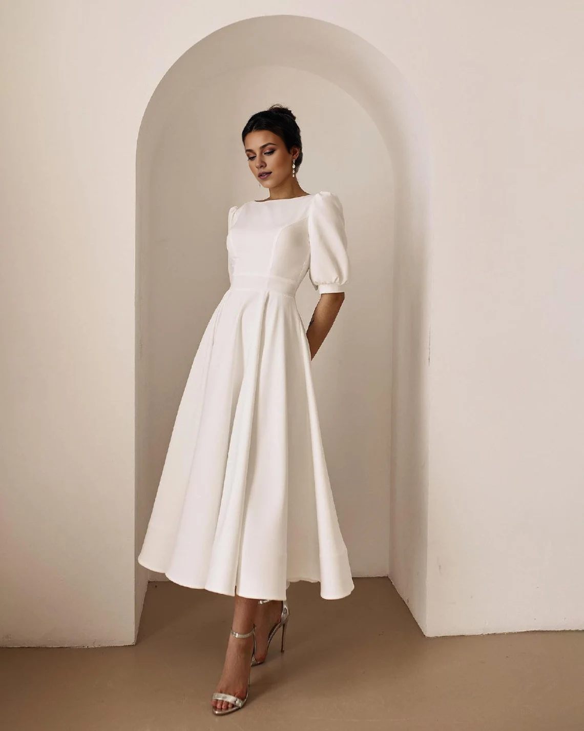 Midi Wedding Dress Elegant Dress Reception Dress Tea Length Wedding Dress Engagement Dress Short Wedding Dress Bride Dress