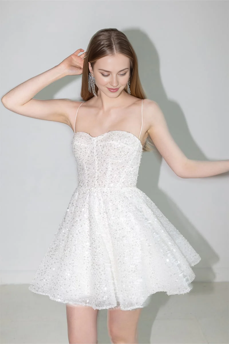 Weitese Prom Shop Dresses Spaghetti Straps Sparkly Backless Mini Dress Prom Dress Formal Women's Dresses