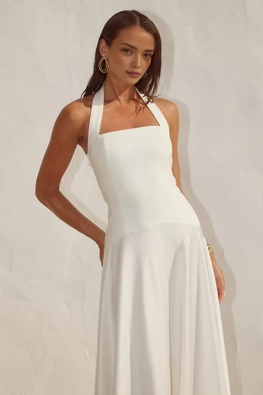 Minimalist A-line Square Neck Sleeveless Ruched Satin Floor-Length Prom Dress