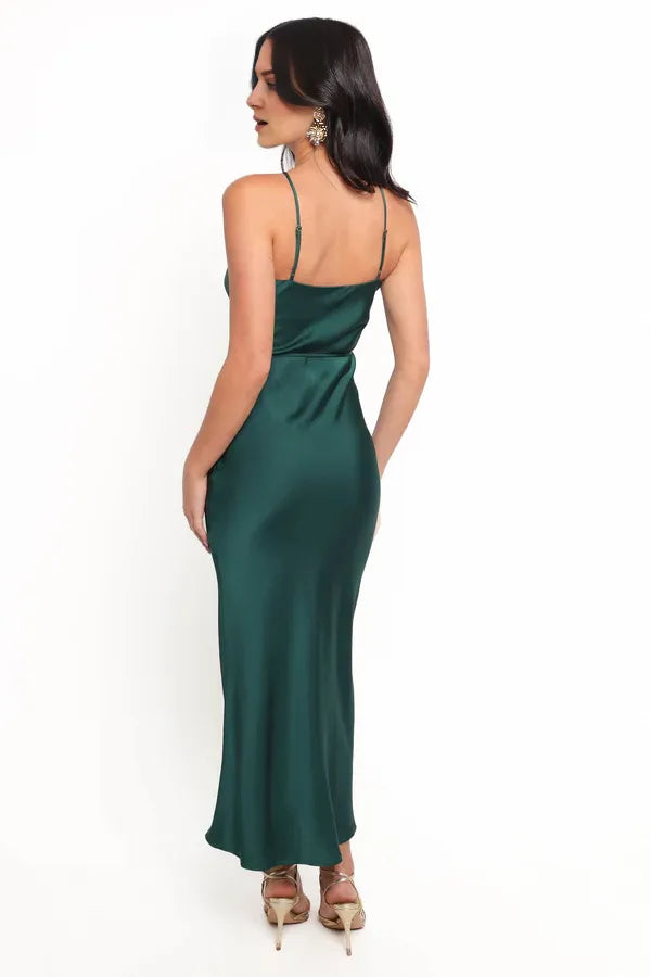 Minimalist Fitted Halter Neck Sleeveless Satin Ankle-Length Prom Dress