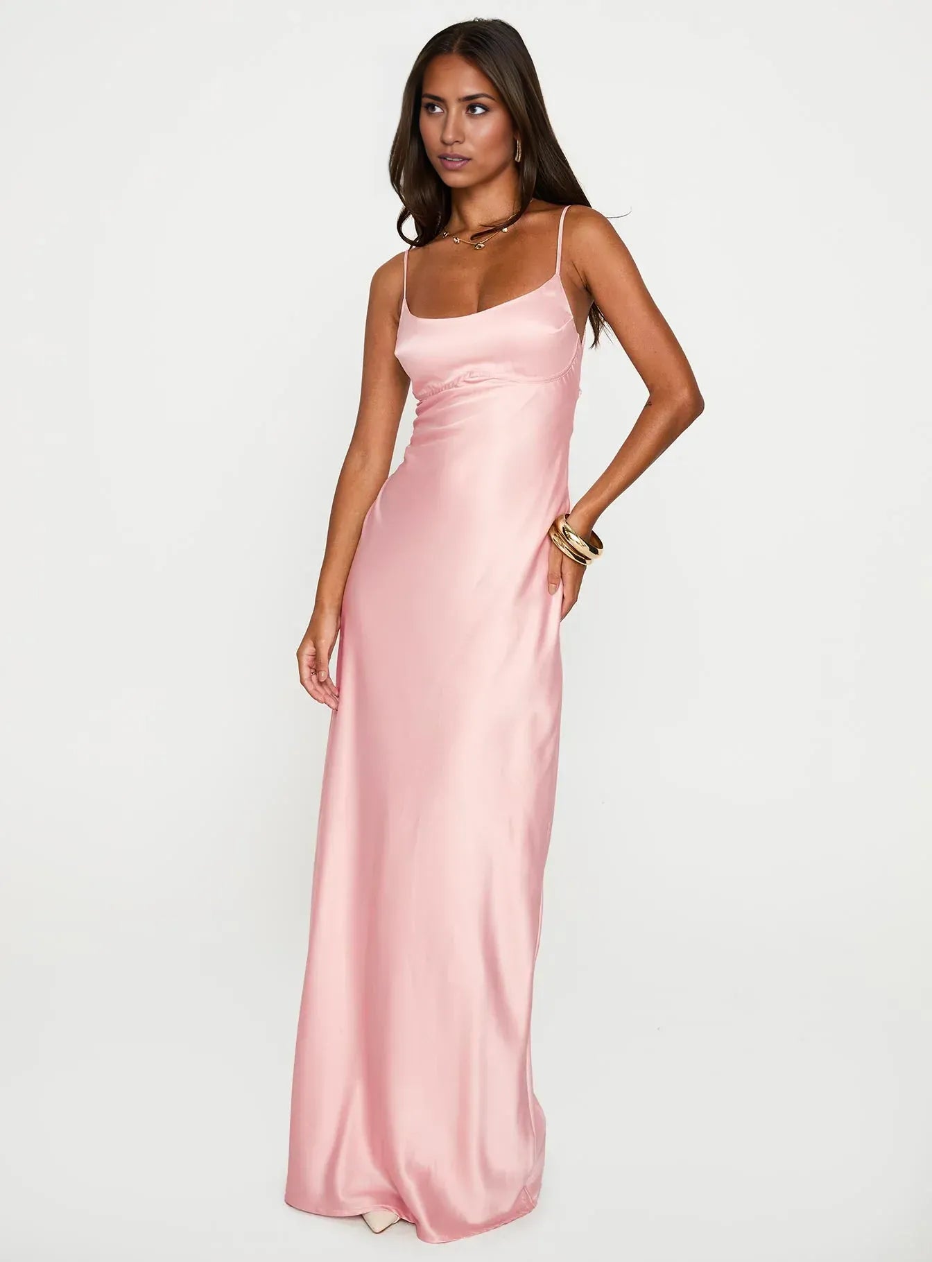 Minimalist Fitted Square Neck Sleeveless Satin Floor-Length Prom Dress