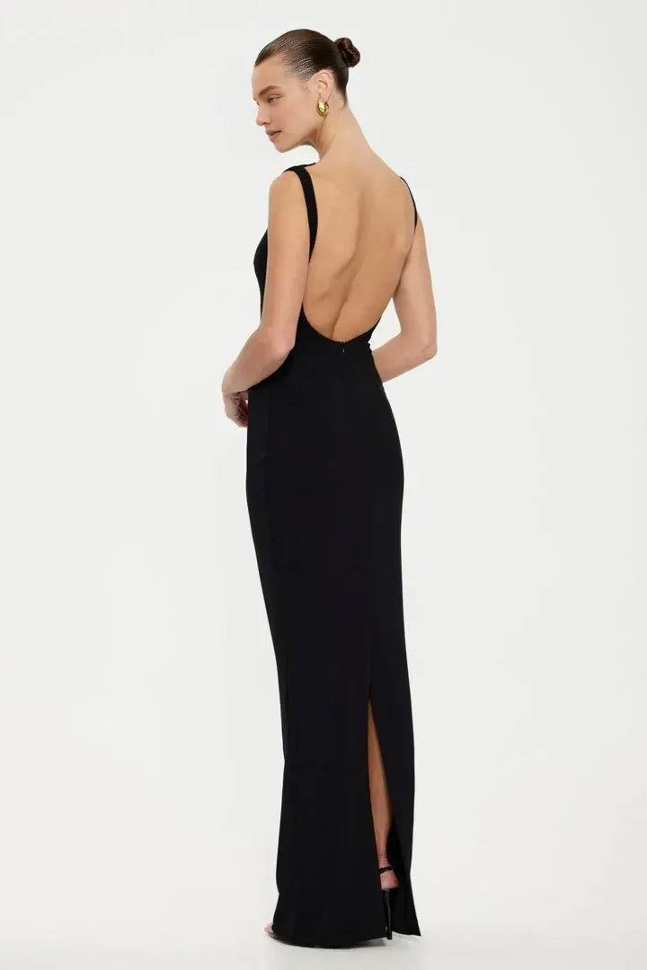 Minimalist Sheath/Column Boat Neck Sleeveless Backless Floor-Length Prom Dress