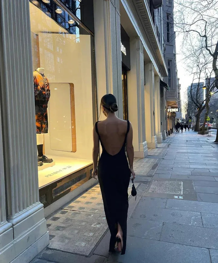 Minimalist Sheath/Column Boat Neck Sleeveless Backless Floor-Length Prom Dress