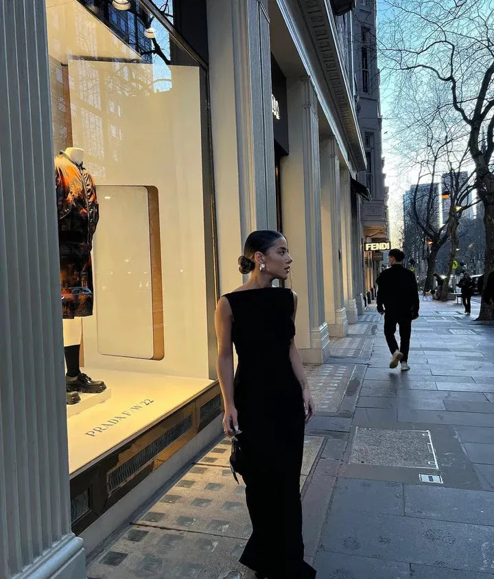 Minimalist Sheath/Column Boat Neck Sleeveless Backless Floor-Length Prom Dress