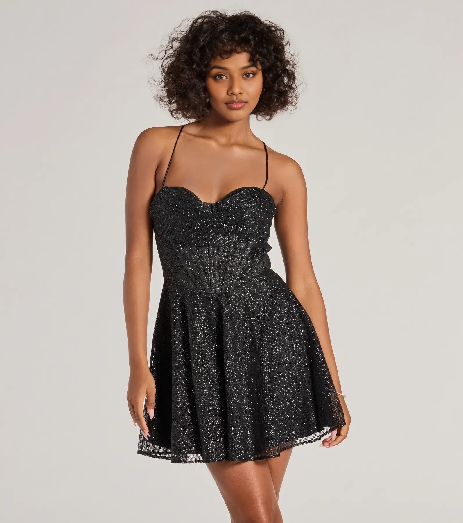 Modern A-Line Corset Sleeveless Glitter Short-Mini Homecoming Dress