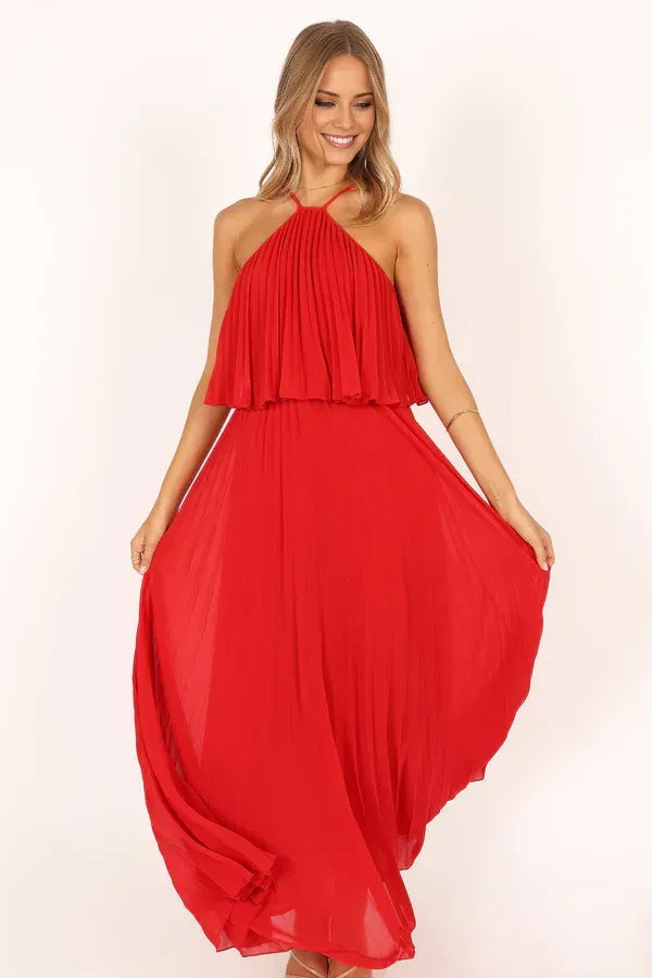 Modern A-Line Halter Neck Sleeveless Backless Ankle-Length Prom Dress