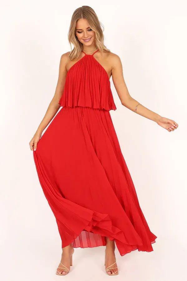 Modern A-Line Halter Neck Sleeveless Backless Ankle-Length Prom Dress