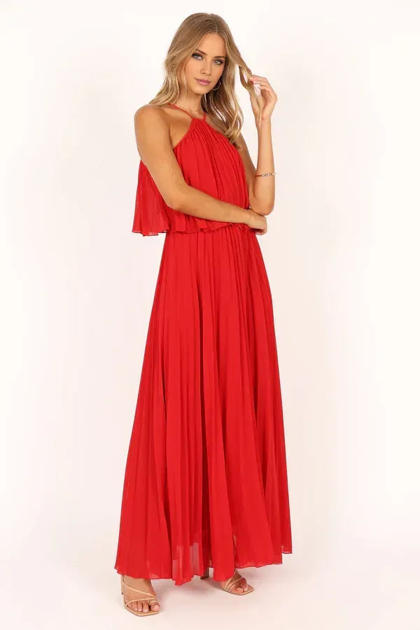 Modern A-Line Halter Neck Sleeveless Backless Ankle-Length Prom Dress