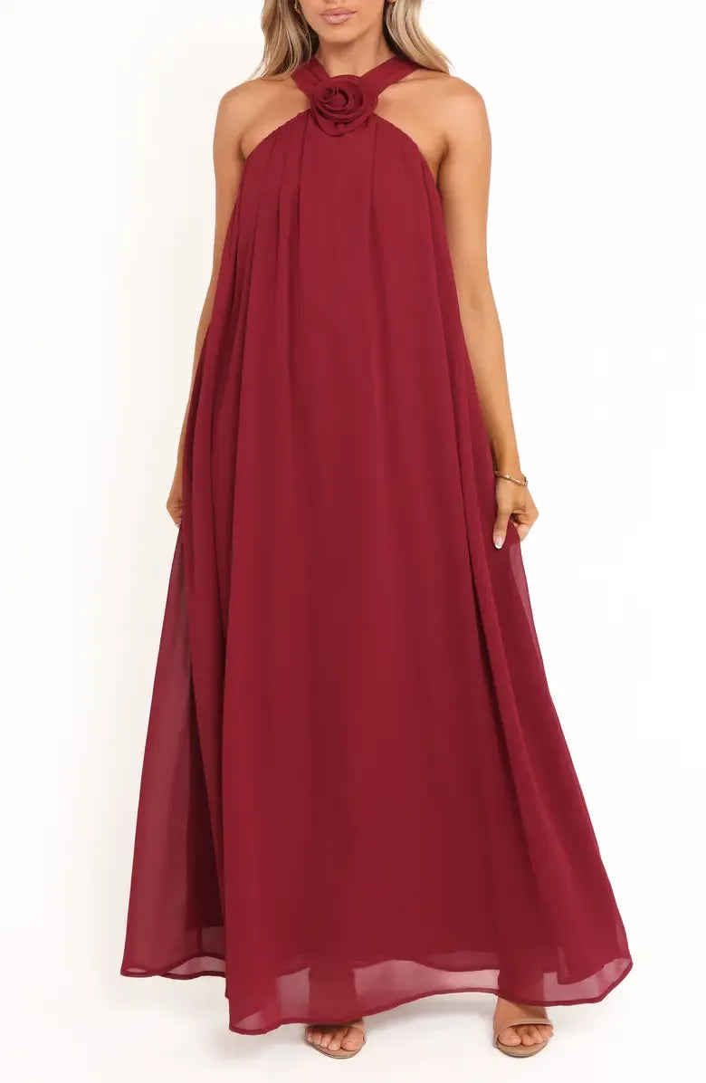 Modern A-Line Halter Neck Sleeveless Zipper Up Floor-Length Prom Dress