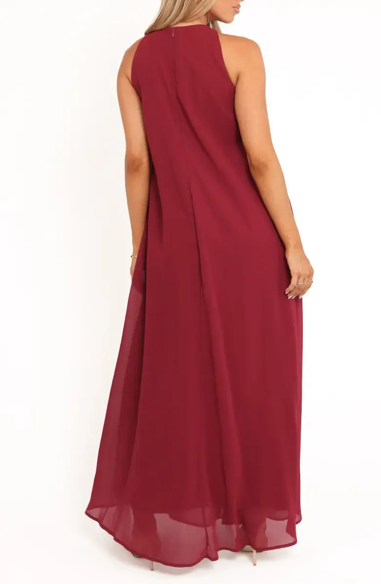 Modern A-Line Halter Neck Sleeveless Zipper Up Floor-Length Prom Dress