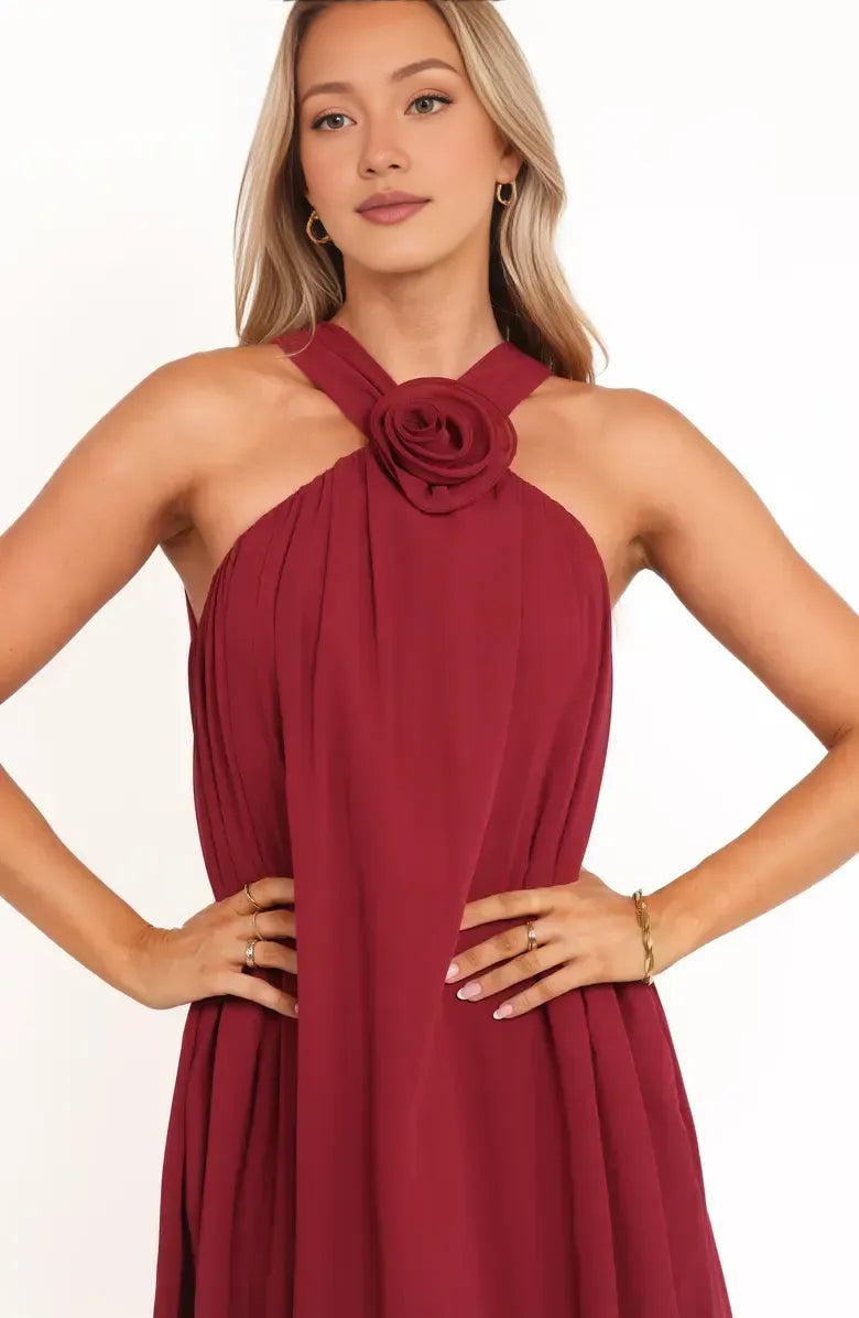 Modern A-Line Halter Neck Sleeveless Zipper Up Floor-Length Prom Dress