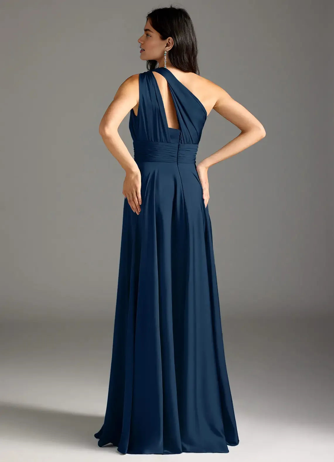 Modern A-Line One Shoulder Sleeveless Backless Floor-Length Evening Dress