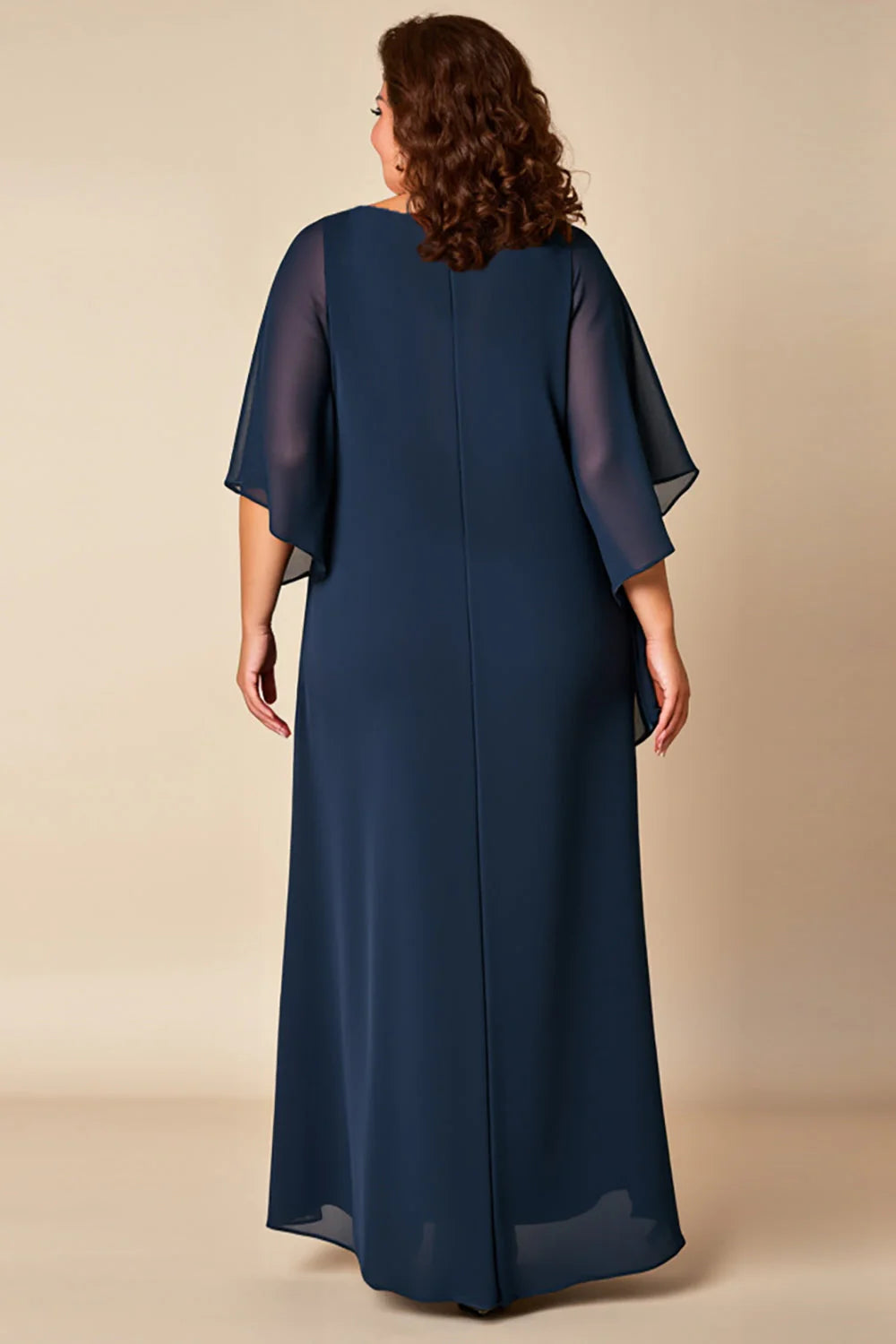 Modern A-Line Scoop Neck Flutter Sleeves Zipper Up Floor-Length Plus Size Mother of the Bride Dress