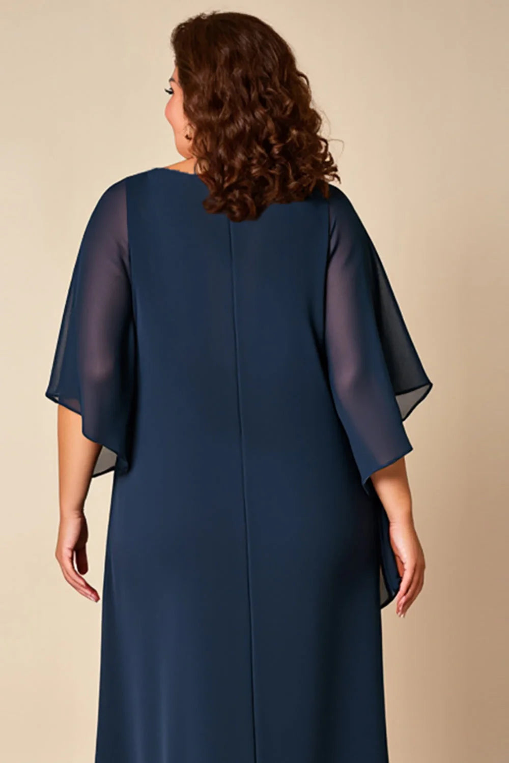 Modern A-Line Scoop Neck Flutter Sleeves Zipper Up Floor-Length Plus Size Mother of the Bride Dress