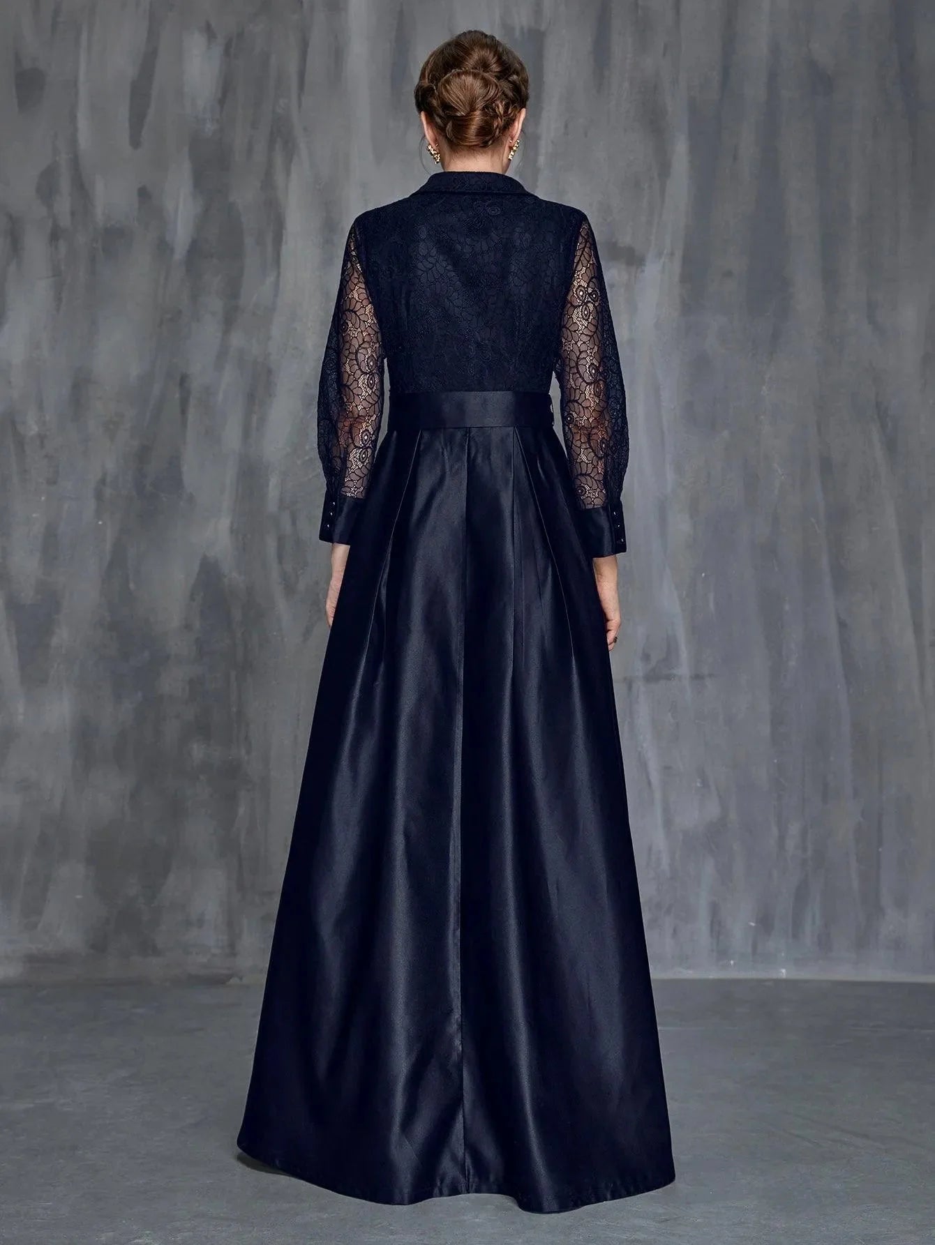 Modern A-Line Shirt Collar Long Sleeve Floor-Length Prom Dress