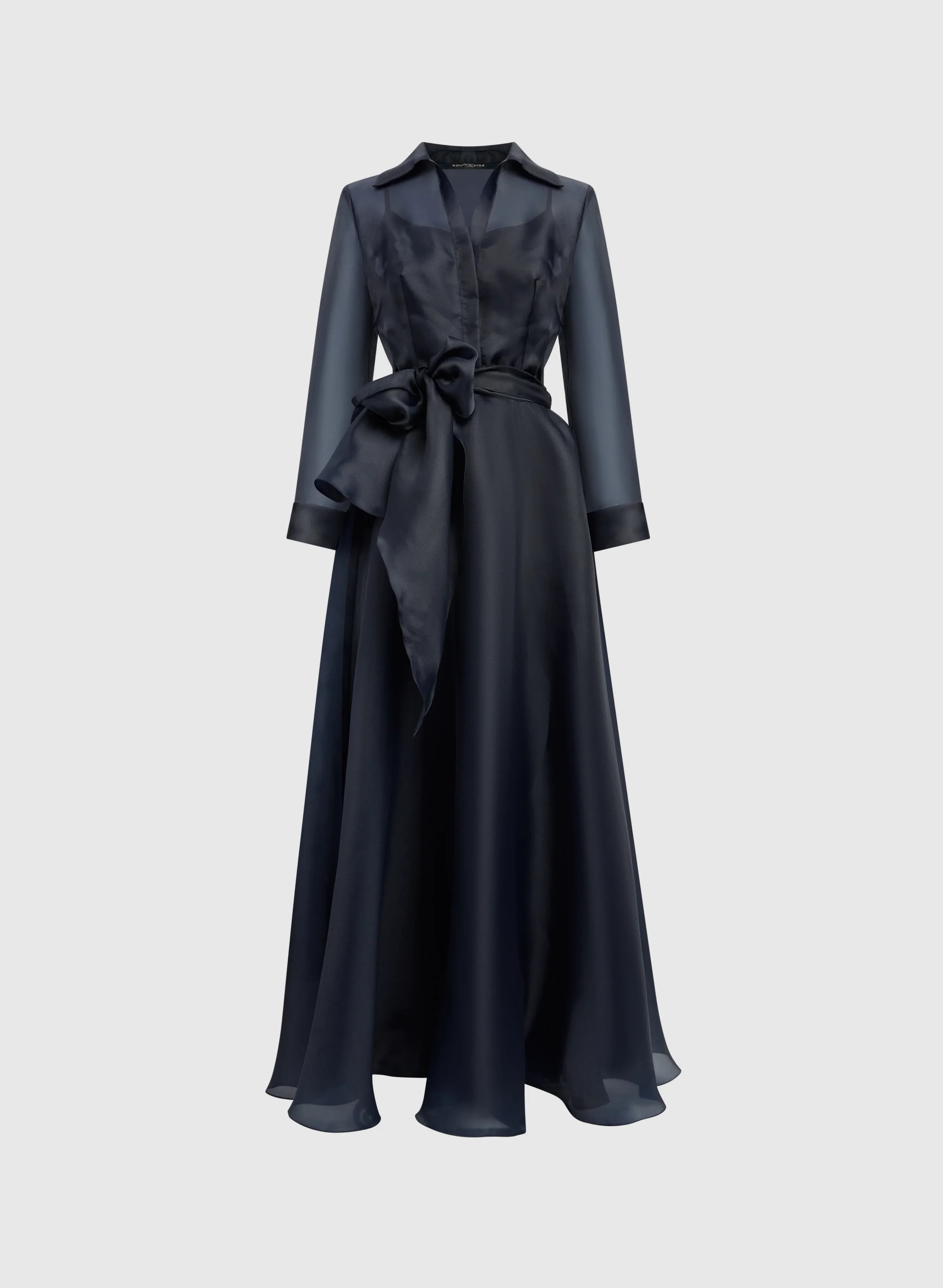Modern A-Line Shirt Collar Long Sleeve Full Coverage Back Floor-Length Prom Dress