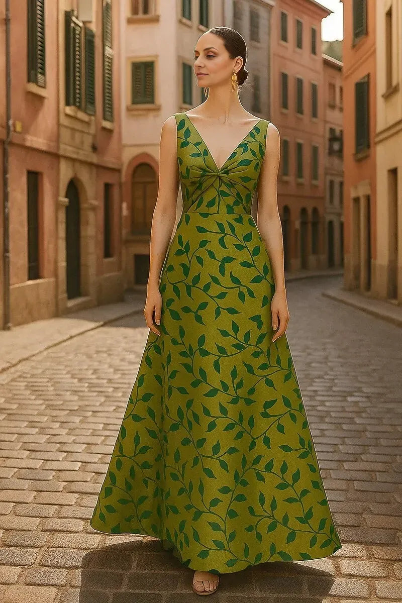 Modern A-Line Sleeveless V Neck Satin Pleats Floor-Length Mother Of The Bride Dress