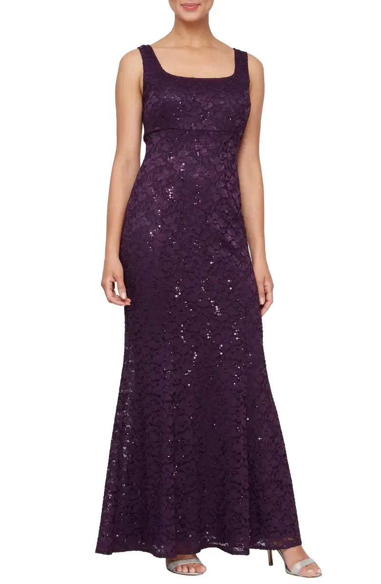 Modern A-Line Square Neck Long Sleeve Zipper Up Floor-Length Mother of the Bride Dress