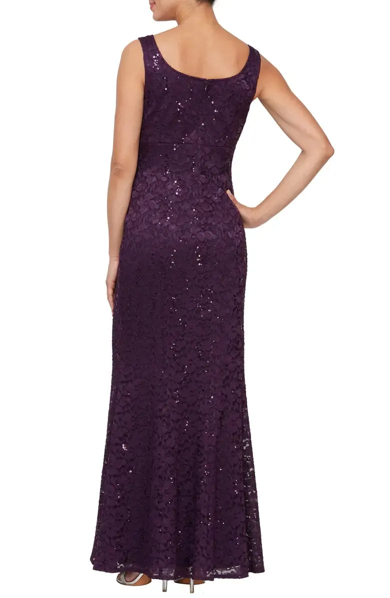 Modern A-Line Square Neck Long Sleeve Zipper Up Floor-Length Mother of the Bride Dress