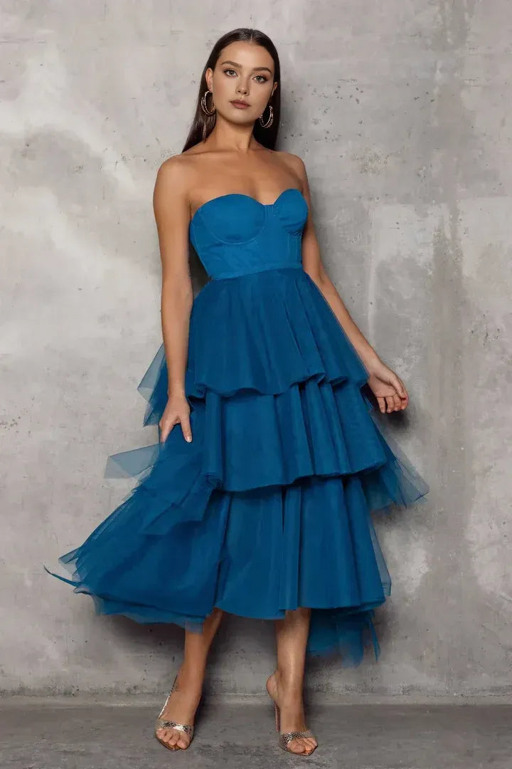 Modern A-Line Sweetheart Sleeveless Zipper Up Tea-Length Prom Dress
