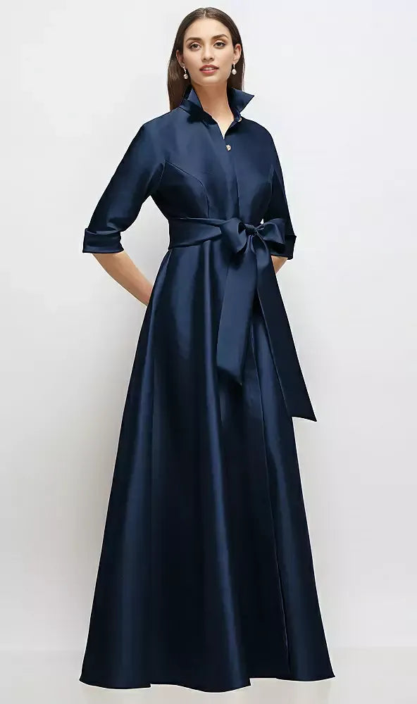Modern A-Line V Neck 3/4 Sleeve Full Coverage Back Floor-Length Mother of the Bride Dress