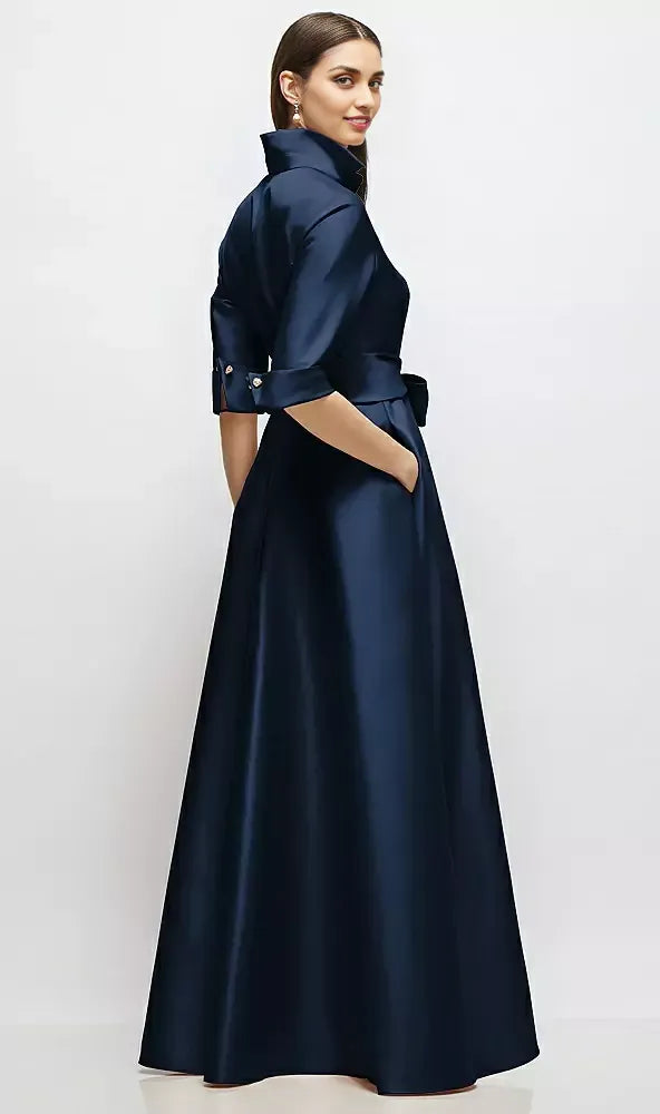 Modern A-Line V Neck 3/4 Sleeve Full Coverage Back Floor-Length Mother of the Bride Dress
