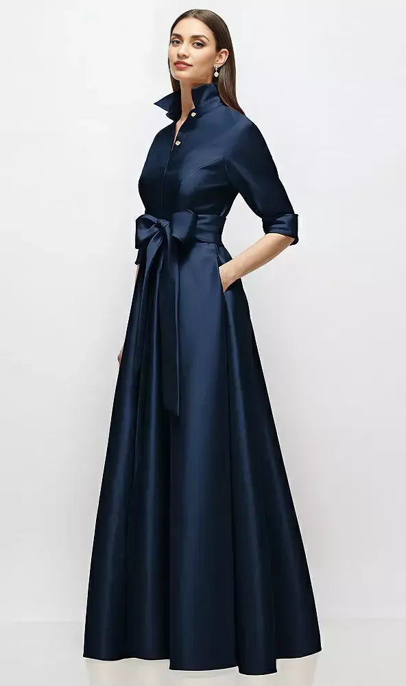 Modern A-Line V Neck 3/4 Sleeve Full Coverage Back Floor-Length Mother of the Bride Dress