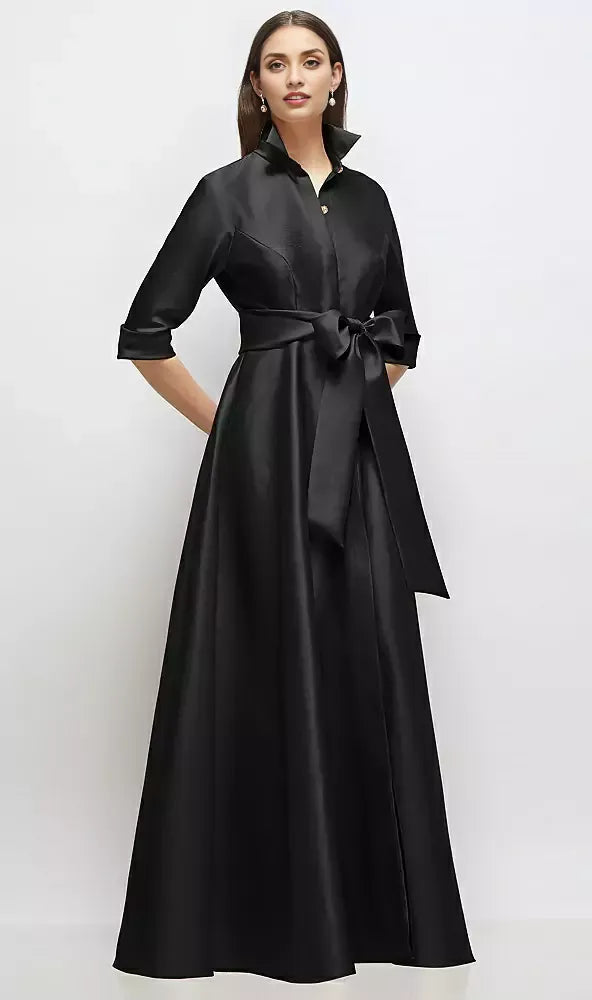 Modern A-Line V Neck 3/4 Sleeve Full Coverage Back Floor-Length Mother of the Bride Dress