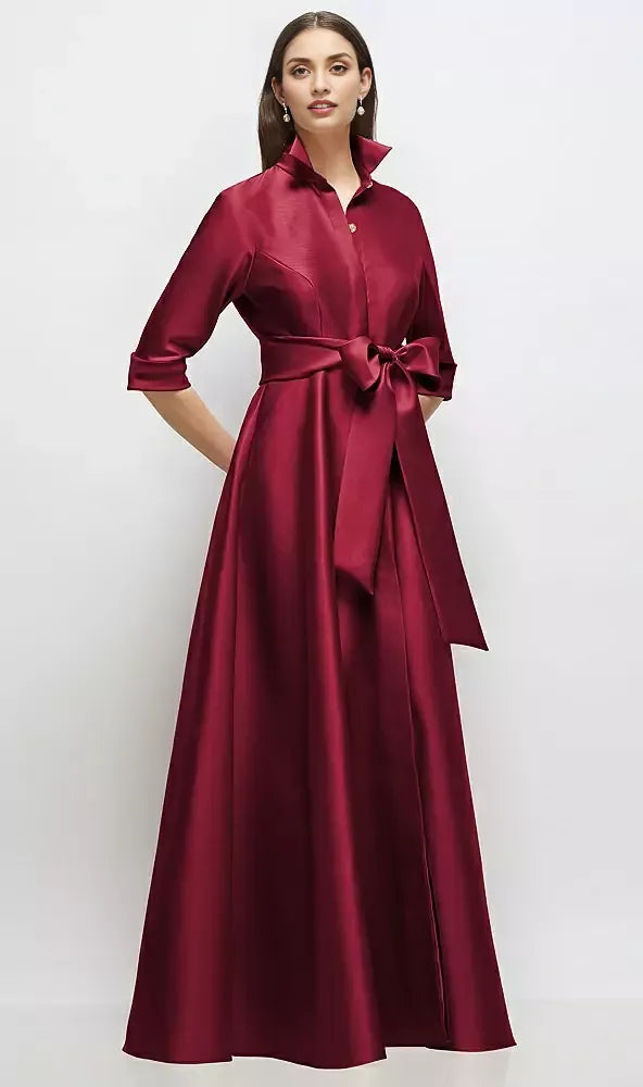 Modern A-Line V Neck 3/4 Sleeve Full Coverage Back Floor-Length Mother of the Bride Dress