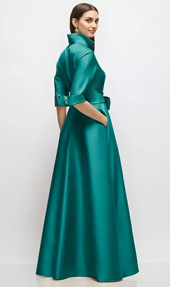 Modern A-Line V Neck 3/4 Sleeve Full Coverage Back Floor-Length Mother of the Bride Dress
