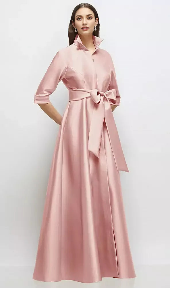 Modern A-Line V Neck 3/4 Sleeve Full Coverage Back Floor-Length Mother of the Bride Dress