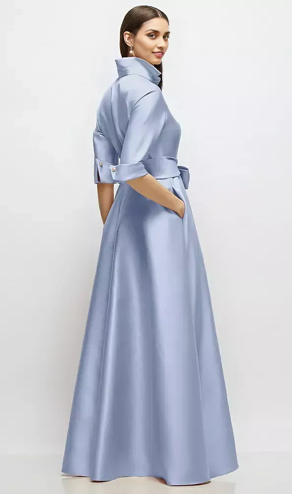 Modern A-Line V Neck 3/4 Sleeve Full Coverage Back Floor-Length Mother of the Bride Dress