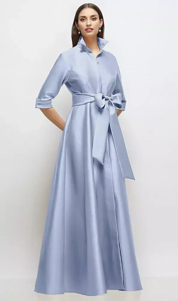 Modern A-Line V Neck 3/4 Sleeve Full Coverage Back Floor-Length Mother of the Bride Dress