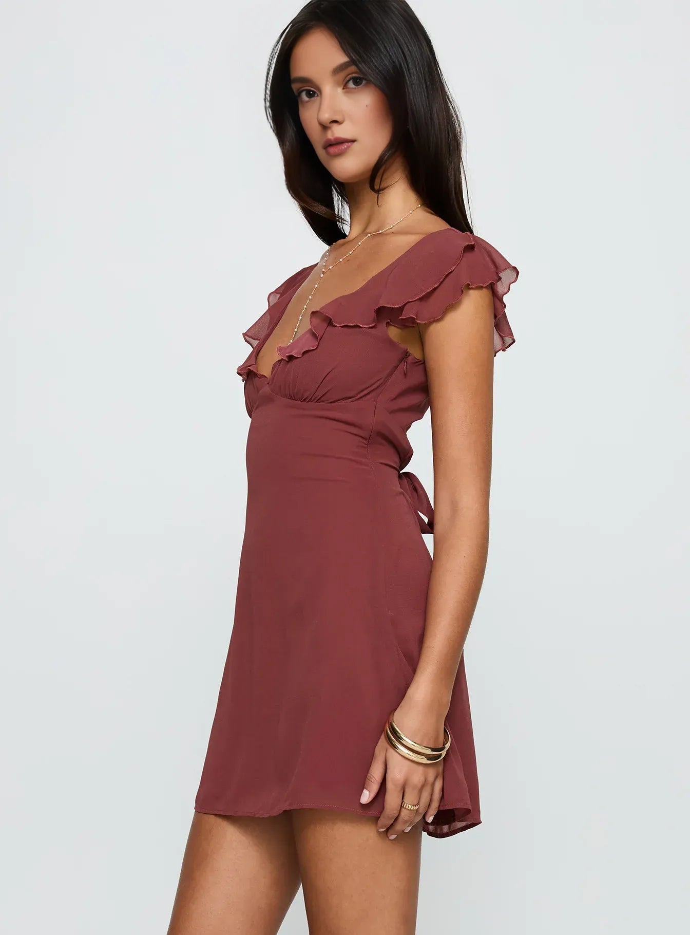 Modern A-Line V Neck Flutter Sleeve Side Zip Short-Mini Homecoming Dress