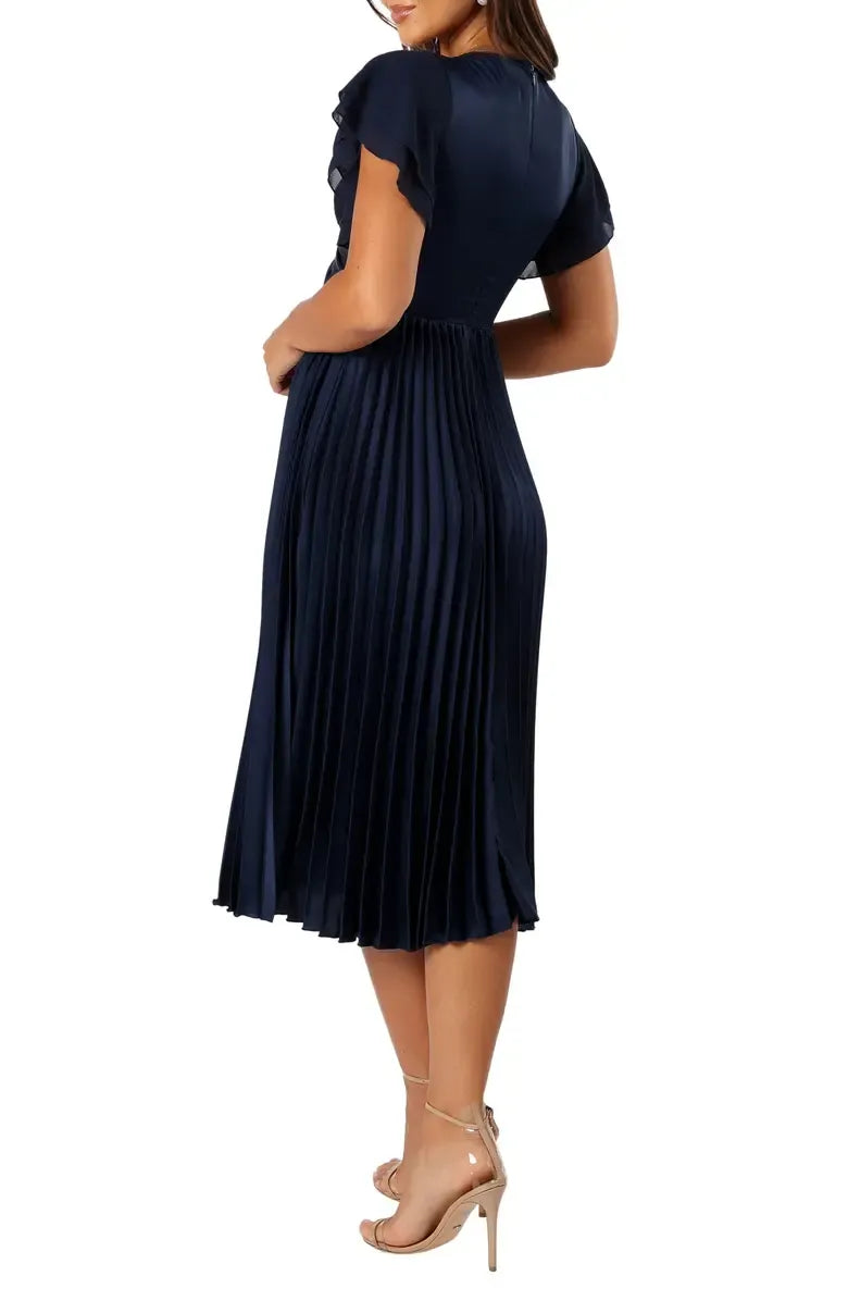 Modern A-Line V Neck Flutter Sleeve Zipper Up Floor-Length Prom Dress