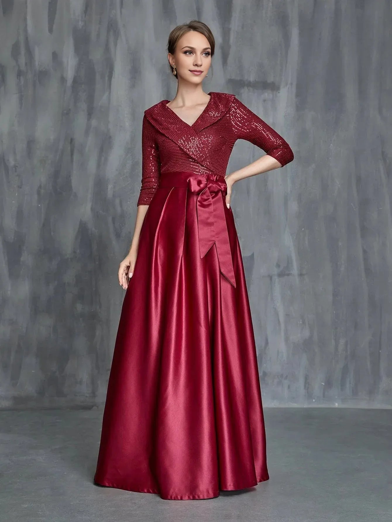 Modern A-Line V Neck Long Sleeve Zipper Up Floor-Length Prom Dress