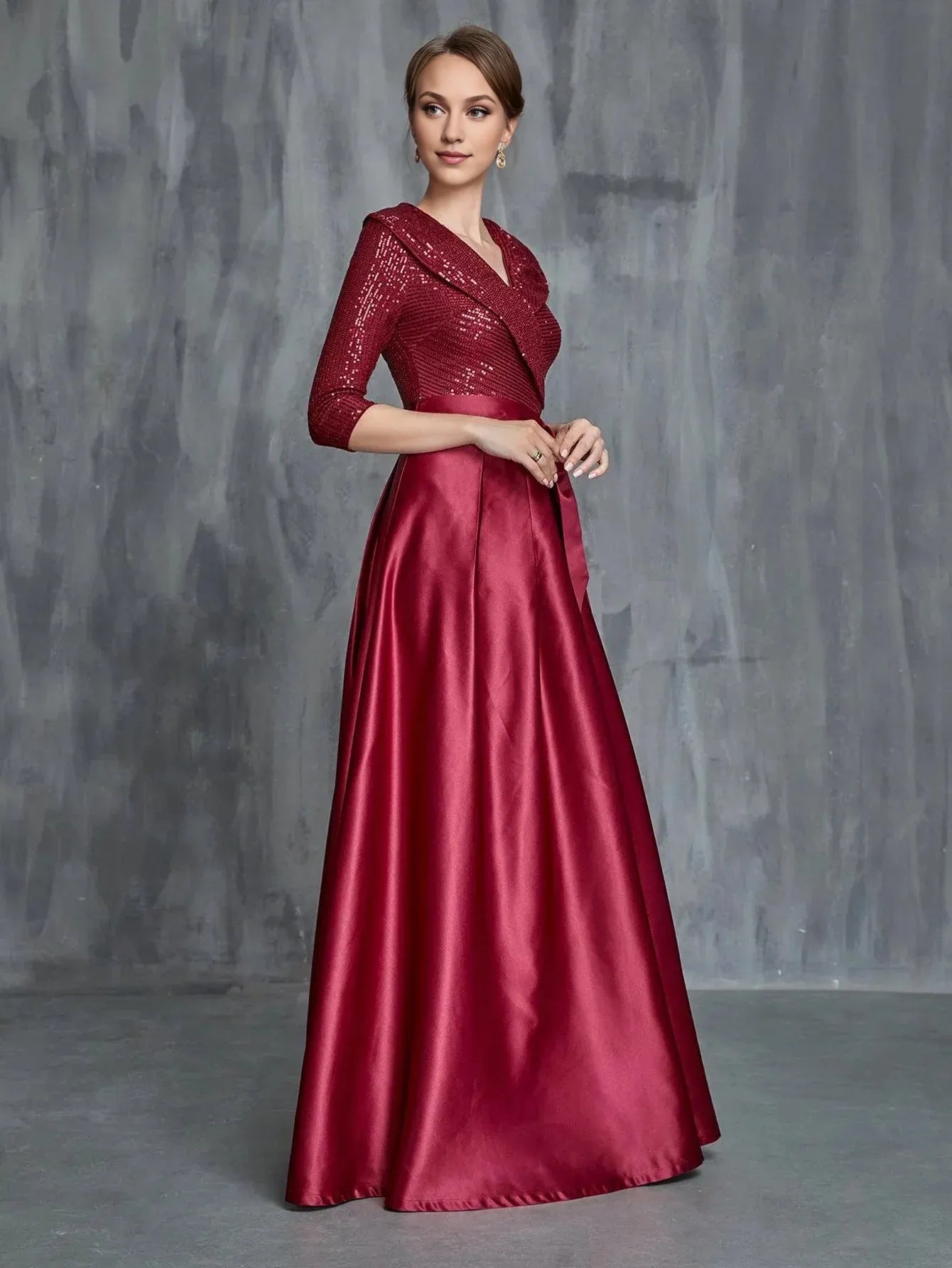 Modern A-Line V Neck Long Sleeve Zipper Up Floor-Length Prom Dress