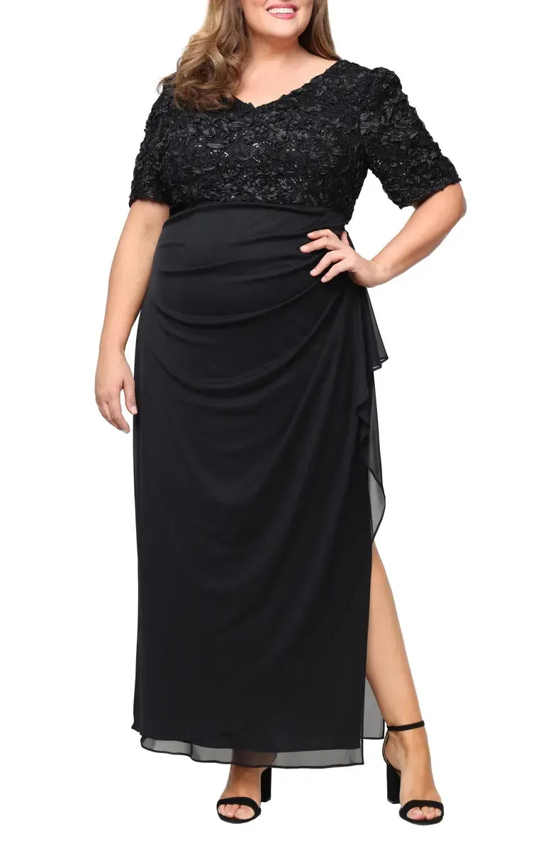 Modern A-Line V Neck Short Sleeve Zipper Up Ankle-Length Plus Size Mother of the Bride Dress