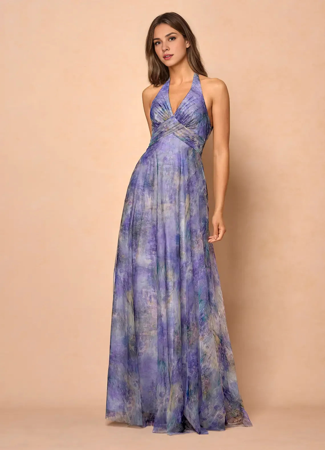 Modern A-Line V Neck Sleeveless Backless Floor-Length Evening Dress