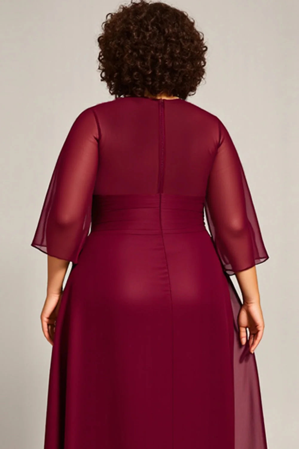 Modern A Line Scoop Neck Long Sleeves Zipper Up Tea-Length Plus Size Mother of the Bride Dress