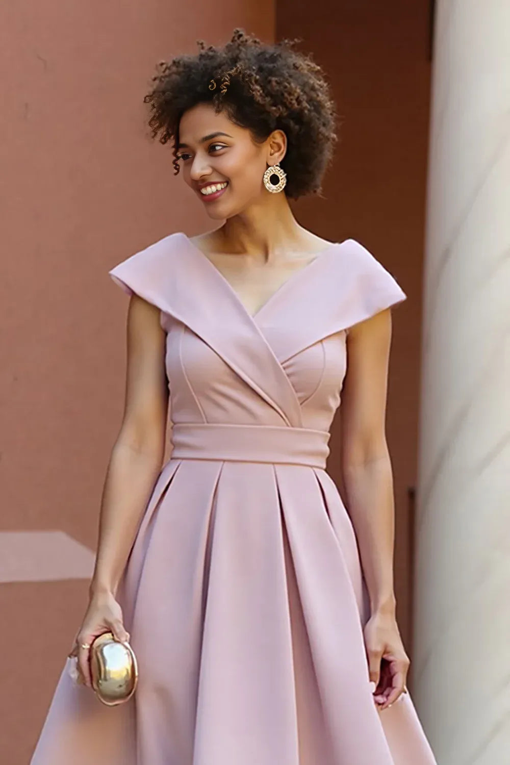 Modern A Line V-Neck Cap Sleeve Zipper Up Tea-Length Mother of the Bride Dress