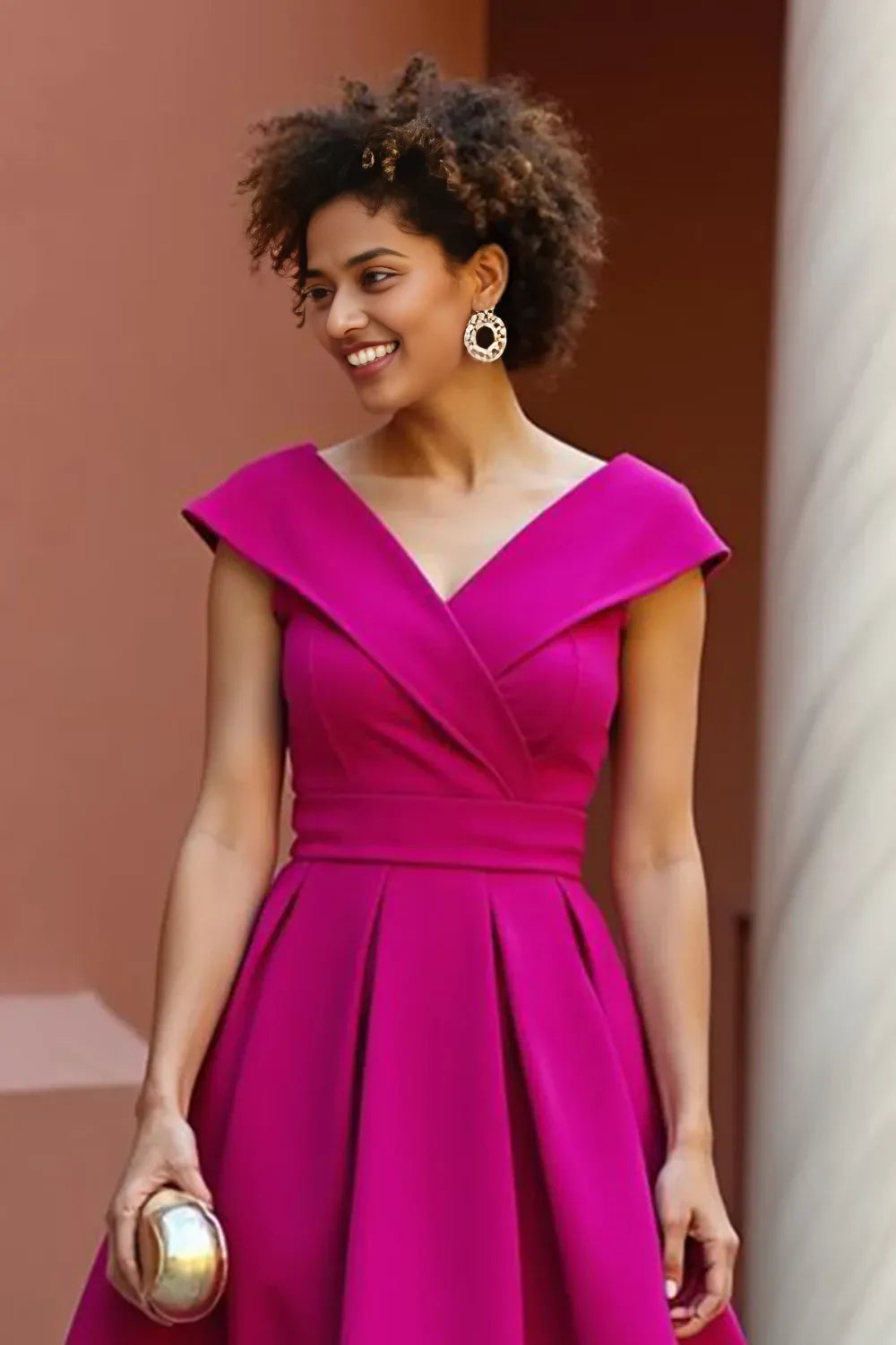 Modern A Line V-Neck Cap Sleeve Zipper Up Tea-Length Mother of the Bride Dress