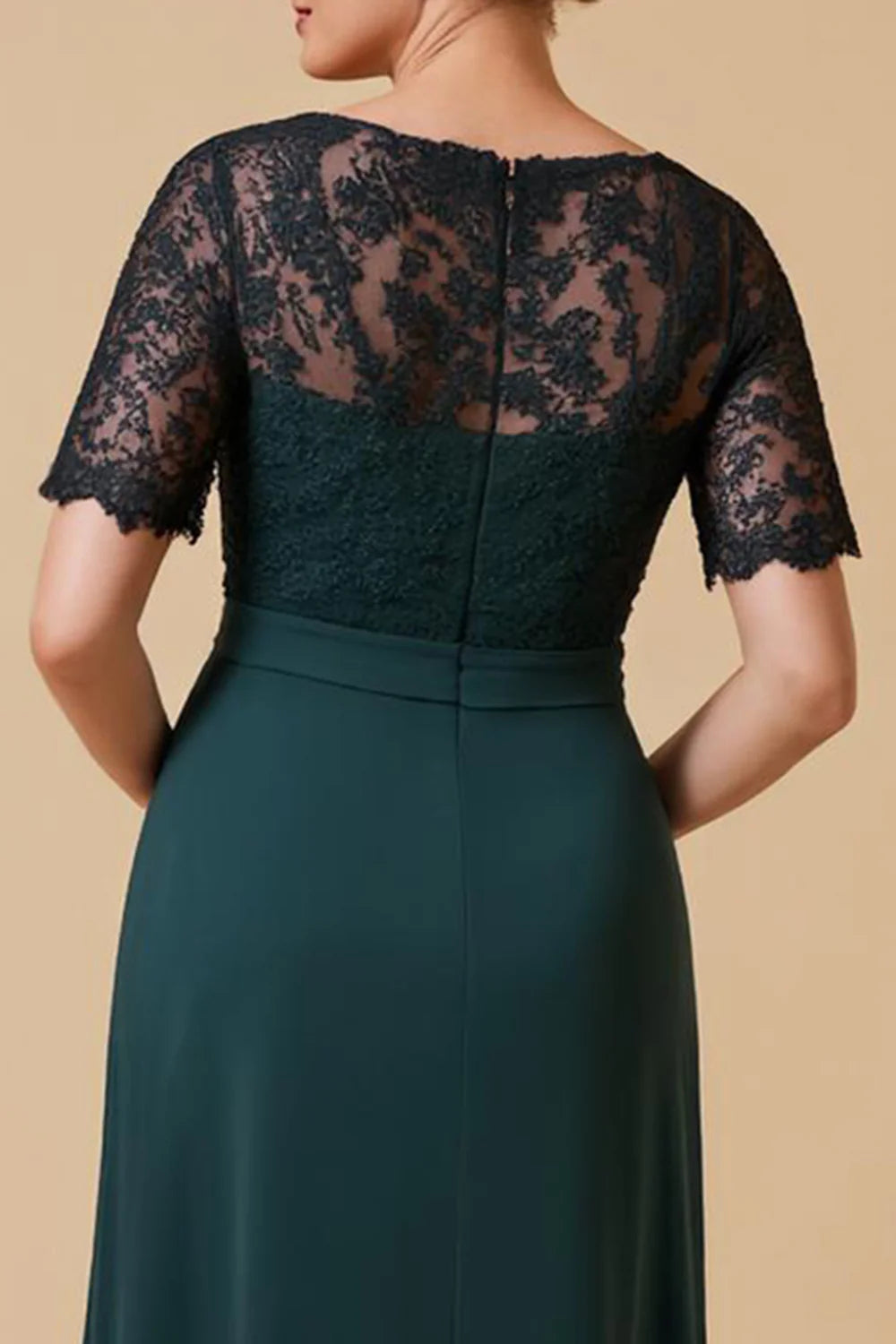 Modern A Line V-Neck Lace Sleeve Zipper Up Ankle-Length Mother of the Bride Dress