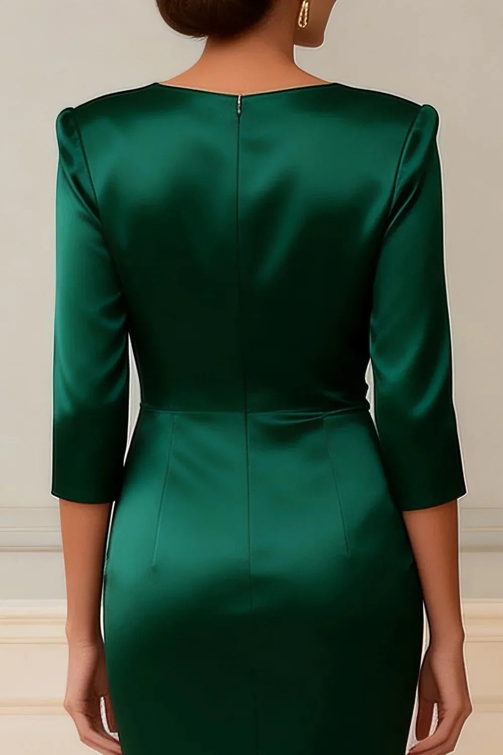 Modern Bodycon V Neck Long Sleeve Satin Ruched Tea-Length Mother of the Bride Dress