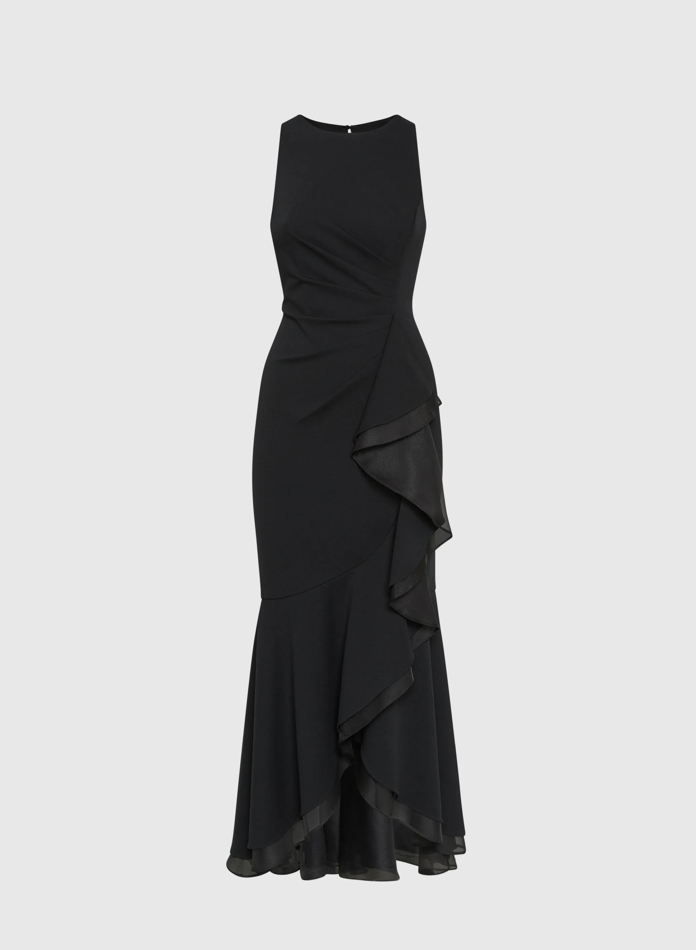 Modern Fitted Boat-Neck Sleeveless Keyhole Back Floor-Length Prom Dress