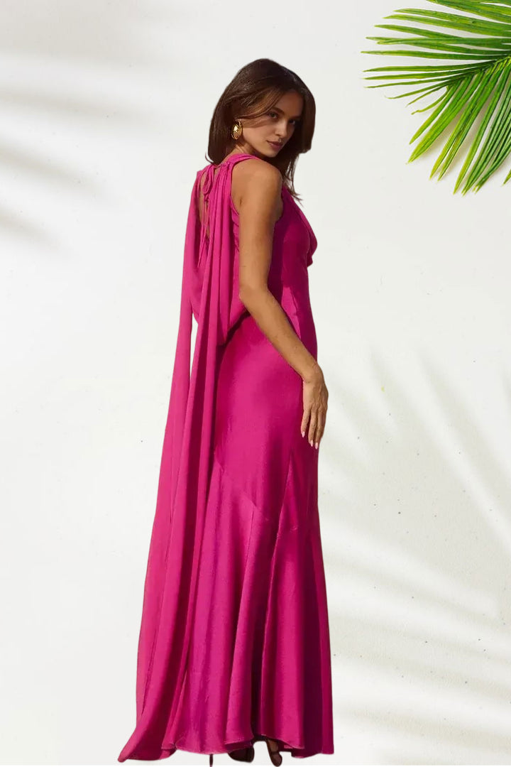 Modern Fitted Cowl Neck Sleeveless Backless Floor-Length Prom Dress